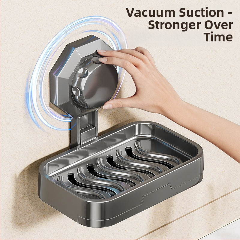 Nástenný mydlový držiak so silným vákuovým uchytením; plast; značka Easy to recognize hardware; vhodný do kúpeľne