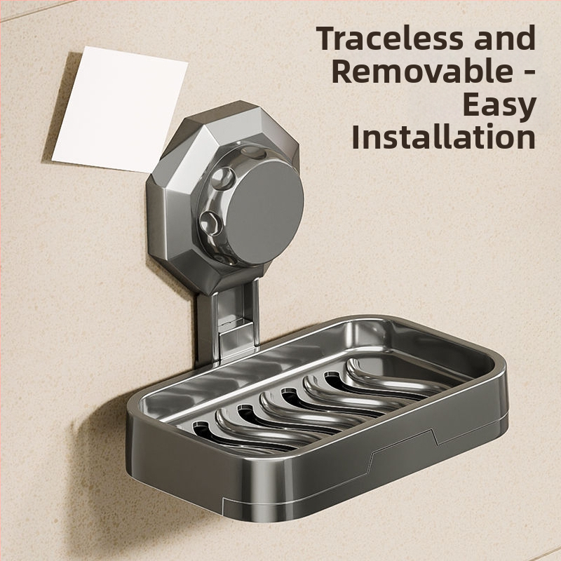 Nástenný mydlový držiak so silným vákuovým uchytením; plast; značka Easy to recognize hardware; vhodný do kúpeľne