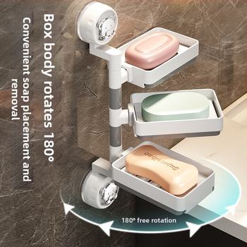 Box na mydlo s vákuovým uchytením na stenu, otáčavý, s odnímateľnou policou (Materiál: Plast, PVC; Upevnenie: vákuové uchytenie; Otáčanie: otáčavý; Odnímateľná polic)
