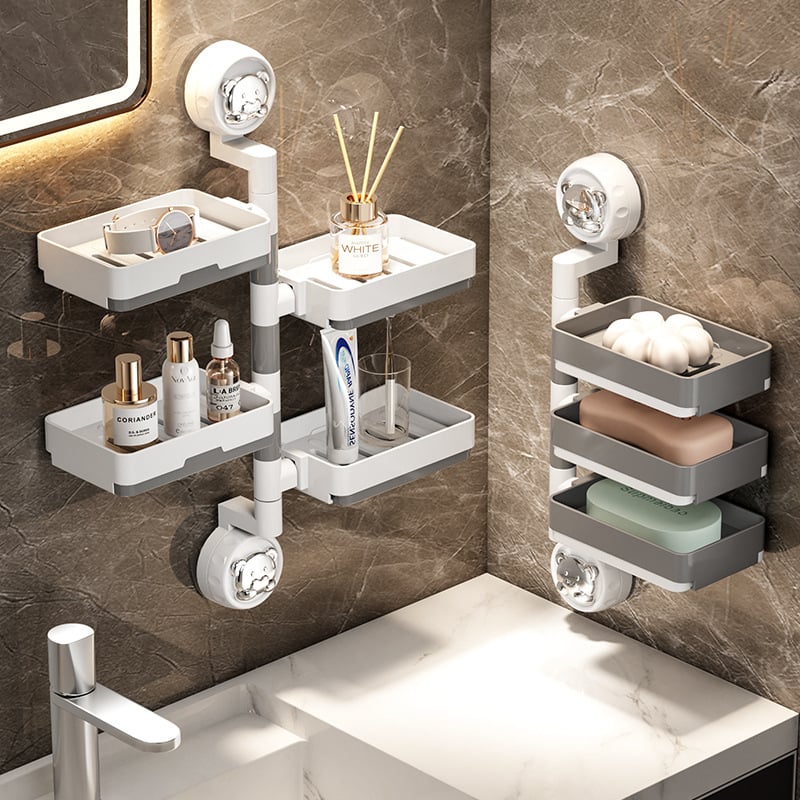 Сапунена кутия с вакуумна чашка за стенен монтаж, въртяща се и премахваема полица (Материал: пластмаса, PVC; Монтаж: вакуумна чашка; Въртене; Премахваема полица)