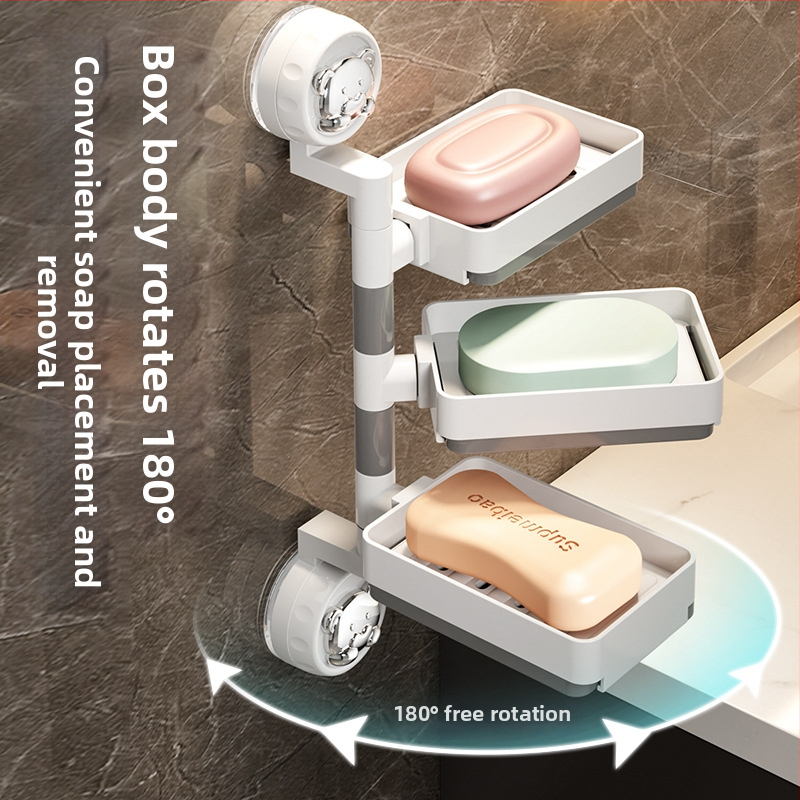 Box na mydlo s vákuovým uchytením na stenu, otáčavý, s odnímateľnou policou (Materiál: Plast, PVC; Upevnenie: vákuové uchytenie; Otáčanie: otáčavý; Odnímateľná polic)