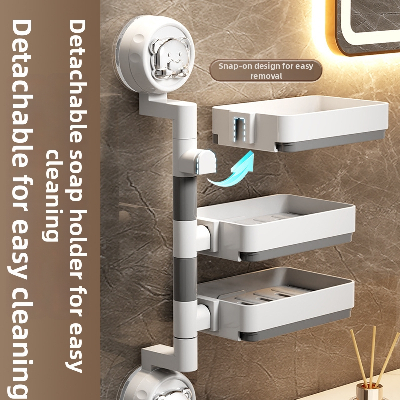 Box na mydlo s vákuovým uchytením na stenu, otáčavý, s odnímateľnou policou (Materiál: Plast, PVC; Upevnenie: vákuové uchytenie; Otáčanie: otáčavý; Odnímateľná polic)