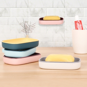 Dvoslojna stenska kutija za sapun s odvodnim pladnjem, od plastike PP, bez poklopca, s vakuumskim čašicama