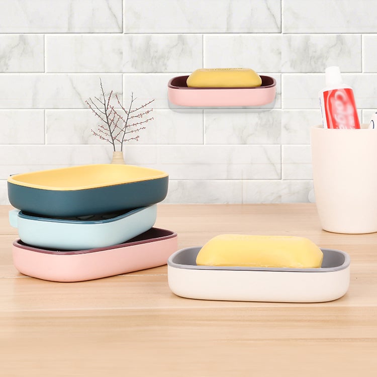 Dvoslojna stenska kutija za sapun s odvodnim pladnjem, od plastike PP, bez poklopca, s vakuumskim čašicama