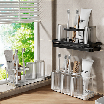 Fogkefetartó UV-sterilizálással, fém, vákuumos rögzítés, 3 rekesz, fürdőszoba