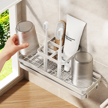 Fogkefetartó UV-sterilizálással, fém, vákuumos rögzítés, 3 rekesz, fürdőszoba