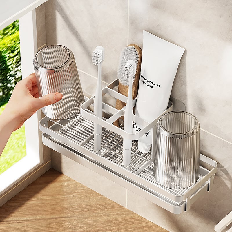 Fogkefetartó UV-sterilizálással, fém, vákuumos rögzítés, 3 rekesz, fürdőszoba