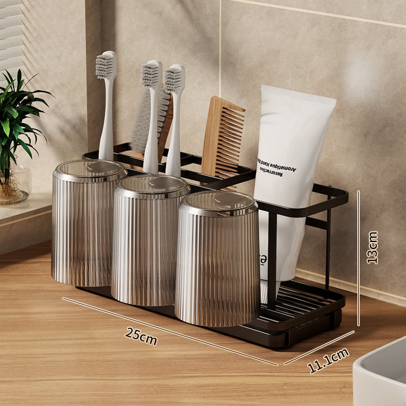 Fogkefetartó UV-sterilizálással, fém, vákuumos rögzítés, 3 rekesz, fürdőszoba