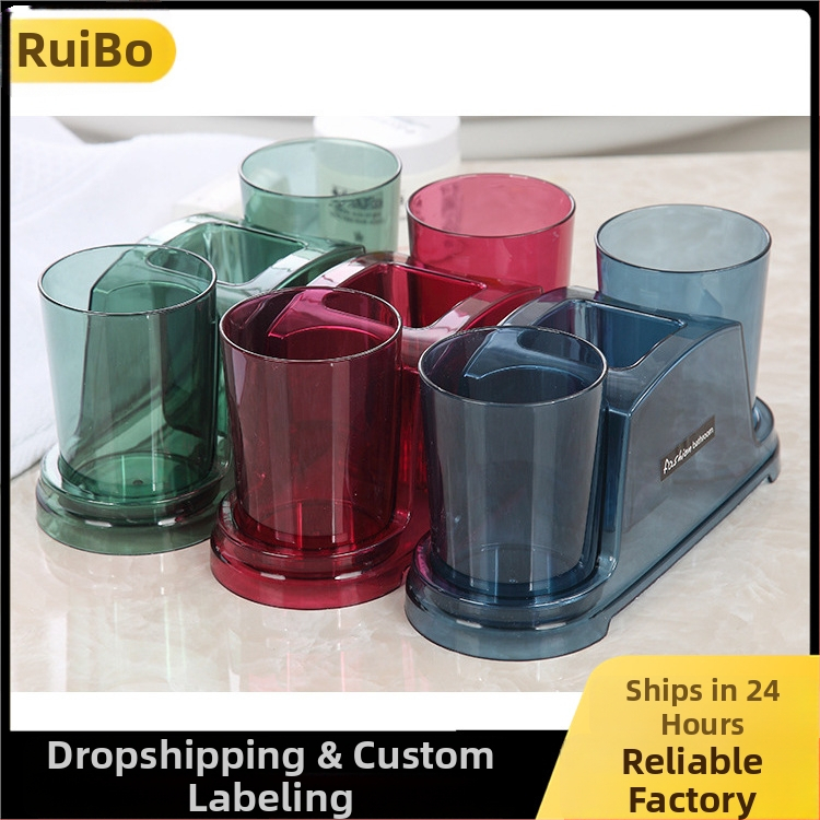 Fogkefetartó, műanyagból, dupla pohárral, fürdőszobai tároló, szerelés egyéb módszerekkel