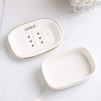 Kerámiás szappantál kettős rétegű tárolóval és lefolyóval, Súly ~280 g, Testreszabás: Igen