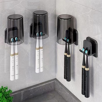 Fali fogkefetartó lyukasztás nélkül, műanyagból, porvédő pohárral