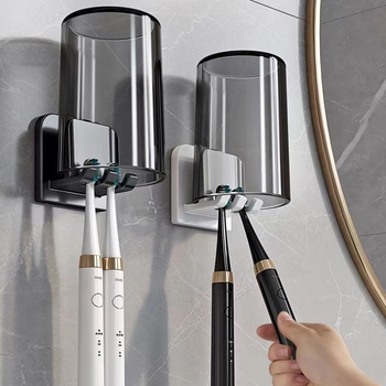 Fali fogkefetartó lyukasztás nélkül, műanyagból, porvédő pohárral