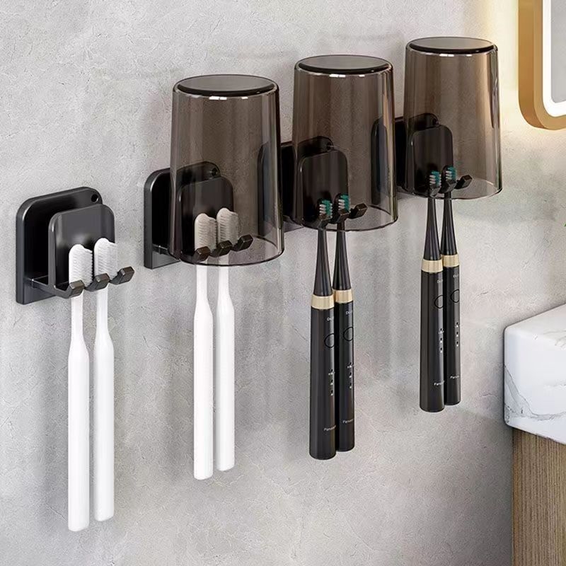 Fali fogkefetartó lyukasztás nélkül, műanyagból, porvédő pohárral