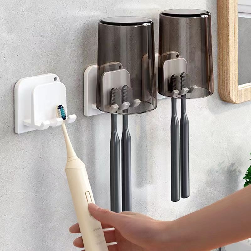 Fali fogkefetartó lyukasztás nélkül, műanyagból, porvédő pohárral