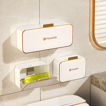 Fali szappontartó fedéllel, ABS anyagból, fúrás nélkül, vákuumos rögzítés, dupla összecsukható tároló