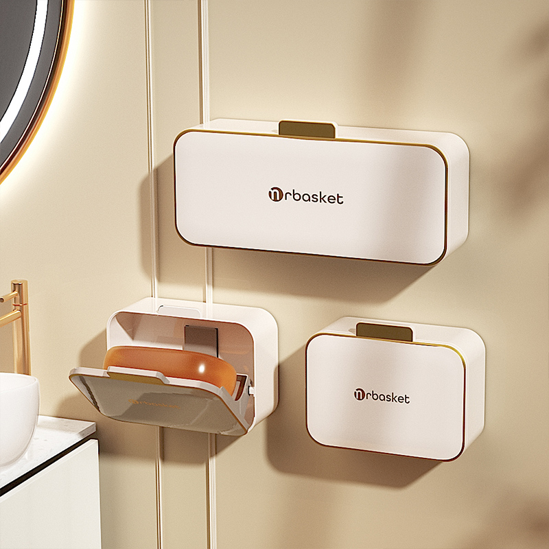 Fali szappontartó fedéllel, ABS anyagból, fúrás nélkül, vákuumos rögzítés, dupla összecsukható tároló