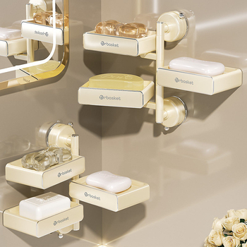 Forgó falra szerelhető szappantartó szívófejjel, fúrás nélkül, többszintes, PET + rozsdamentes acél