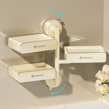 Forgó falra szerelhető szappantartó szívófejjel, fúrás nélkül, többszintes, PET + rozsdamentes acél