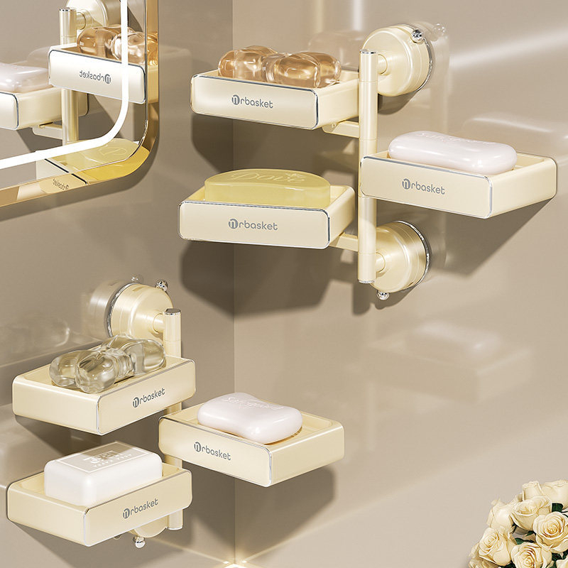 Forgó falra szerelhető szappantartó szívófejjel, fúrás nélkül, többszintes, PET + rozsdamentes acél