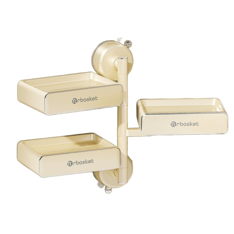 Forgó falra szerelhető szappantartó szívófejjel, fúrás nélkül, többszintes, PET + rozsdamentes acél