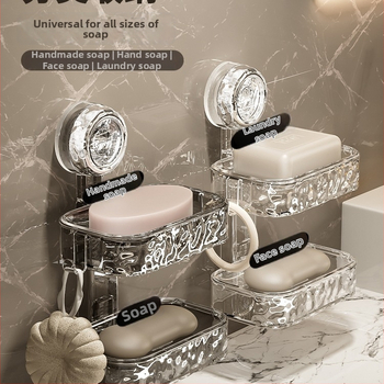 Fali szappantartó vákuumos rögzítéssel, 2 polcos, 5-10 kg teherbírás, műanyag