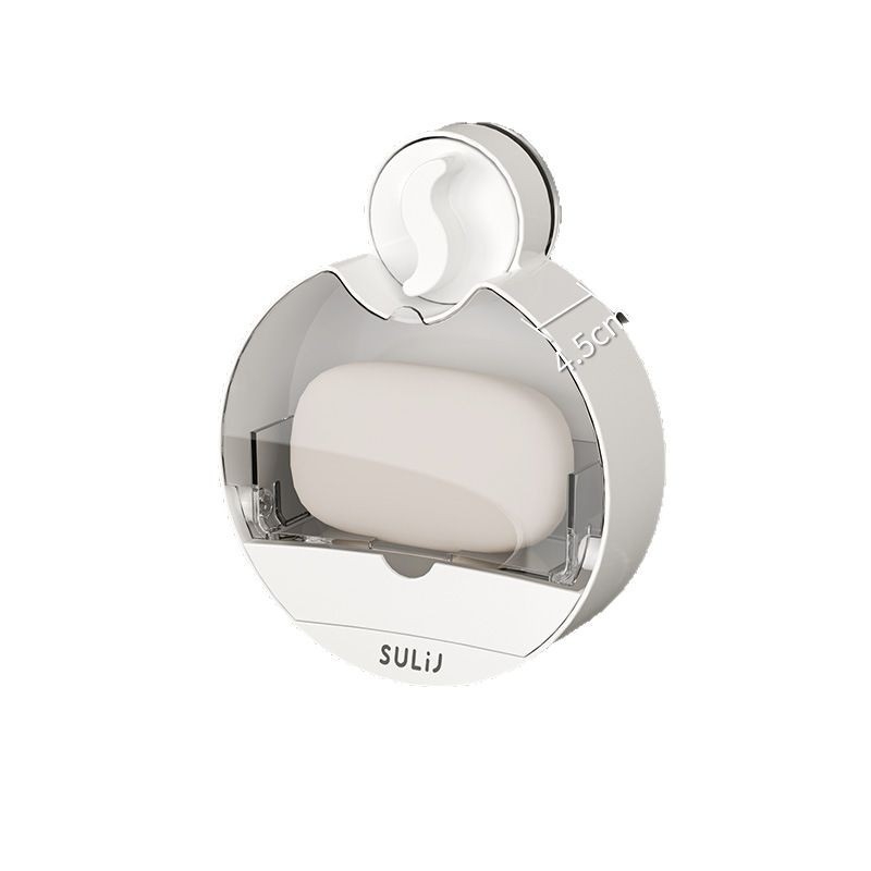 Suport de săpun montat pe perete cu ventuză și capac rabatabil, din plastic, drenaj pentru baie