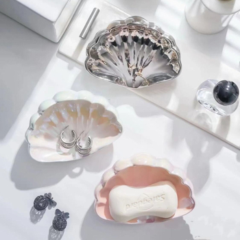 Plastična kutija sapuna u obliku školjke za kupaonicu sa odvodom, elegantan držač sapuna za umivaonik