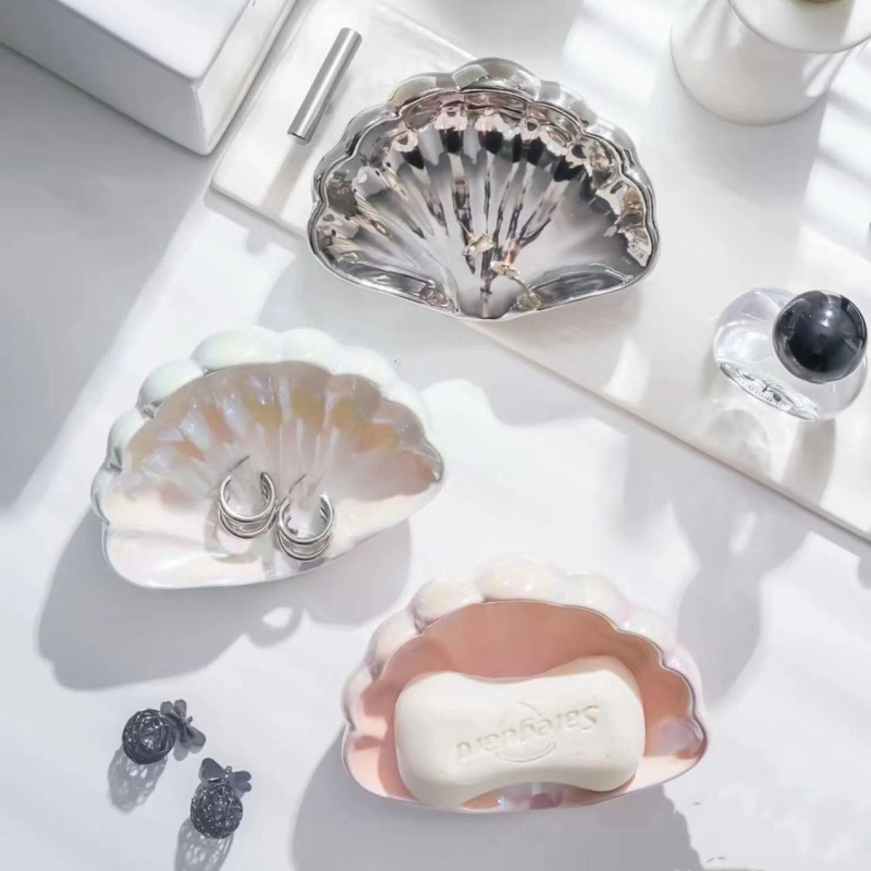 Plastična kutija sapuna u obliku školjke za kupaonicu sa odvodom, elegantan držač sapuna za umivaonik