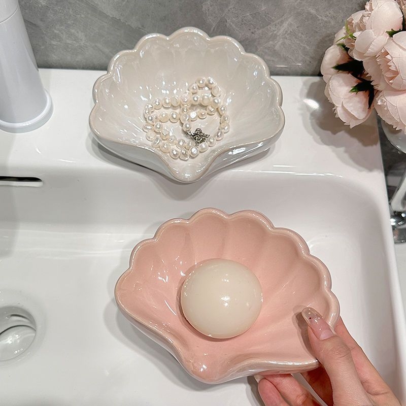 Plastična kutija sapuna u obliku školjke za kupaonicu sa odvodom, elegantan držač sapuna za umivaonik