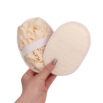 Minge de baie din luffa cu bucăți de sisal și pulpă de luffa; Material: luffa; Cutie: 50-500 buc.; Procesare personalizabilă