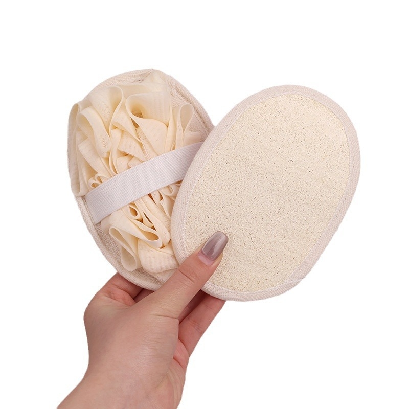 Minge de baie din luffa cu bucăți de sisal și pulpă de luffa; Material: luffa; Cutie: 50-500 buc.; Procesare personalizabilă
