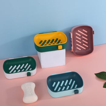 Fali szappantartó, PP anyagból, a fürdőszobához, dupla szintű lefolyóval, fúrás nélkül, szívókoronggal