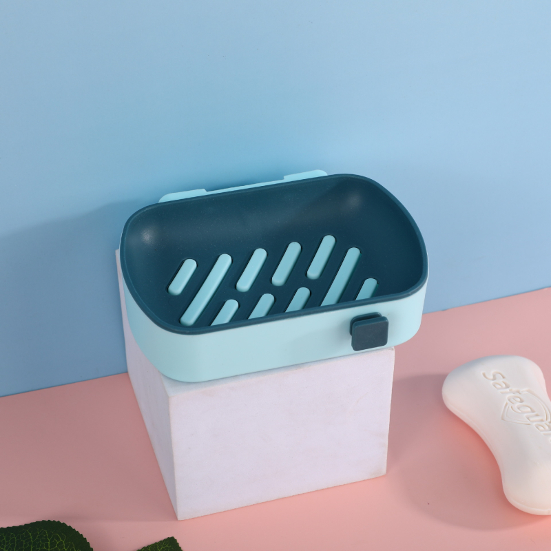 Fali szappantartó, PP anyagból, a fürdőszobához, dupla szintű lefolyóval, fúrás nélkül, szívókoronggal