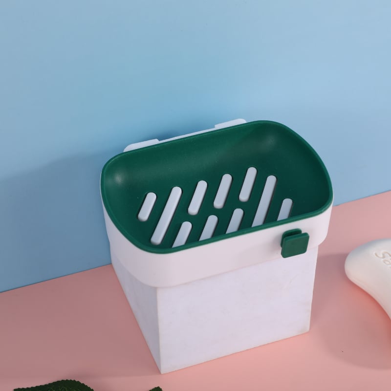 Fali szappantartó, PP anyagból, a fürdőszobához, dupla szintű lefolyóval, fúrás nélkül, szívókoronggal