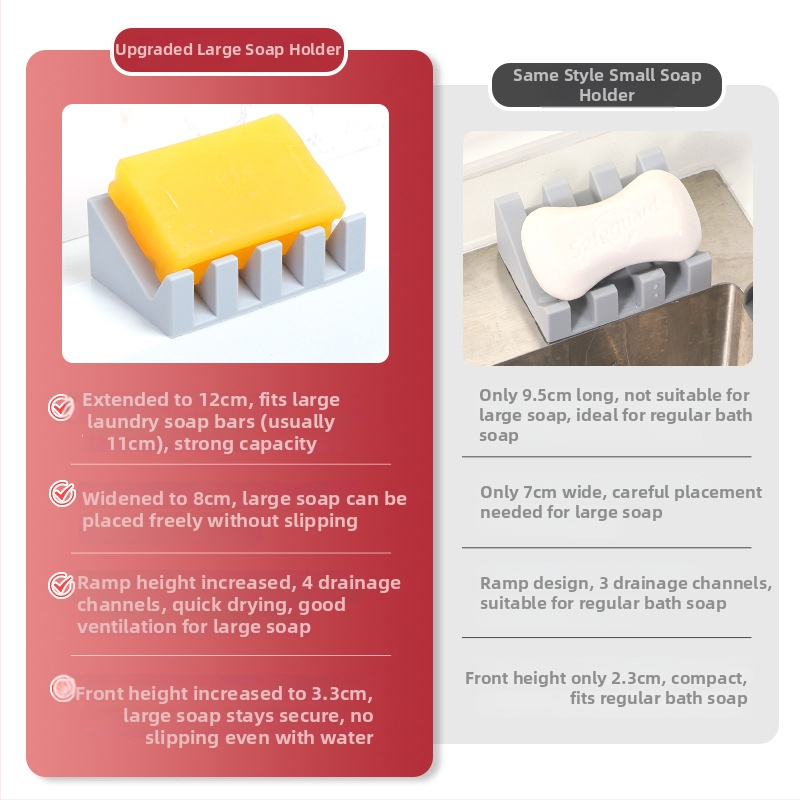 Silikon Szappantartó drénnel – fúrás nélkül, megakadályozza a víz felhalmozódását, mosdóhoz/fürdőszobához, nyomtatott logó, testreszabás elérhető.