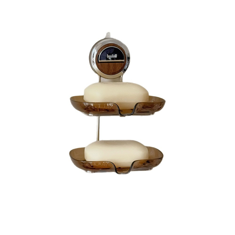 Držač sapuna na stijenu s usisnom čašom, dvostruki sloj s odvodom, materijal: plastika i nehrđajući čelik