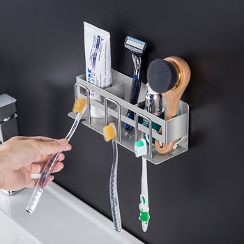 304 rozsdamentes acél fogkefetartó falra szerelhető, fúrás nélkül, szájöblítő pohárral, logóval