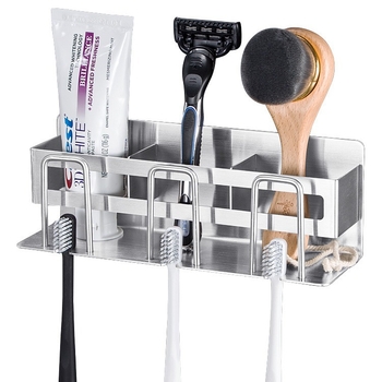 304 rozsdamentes acél fogkefetartó falra szerelhető, fúrás nélkül, szájöblítő pohárral, logóval