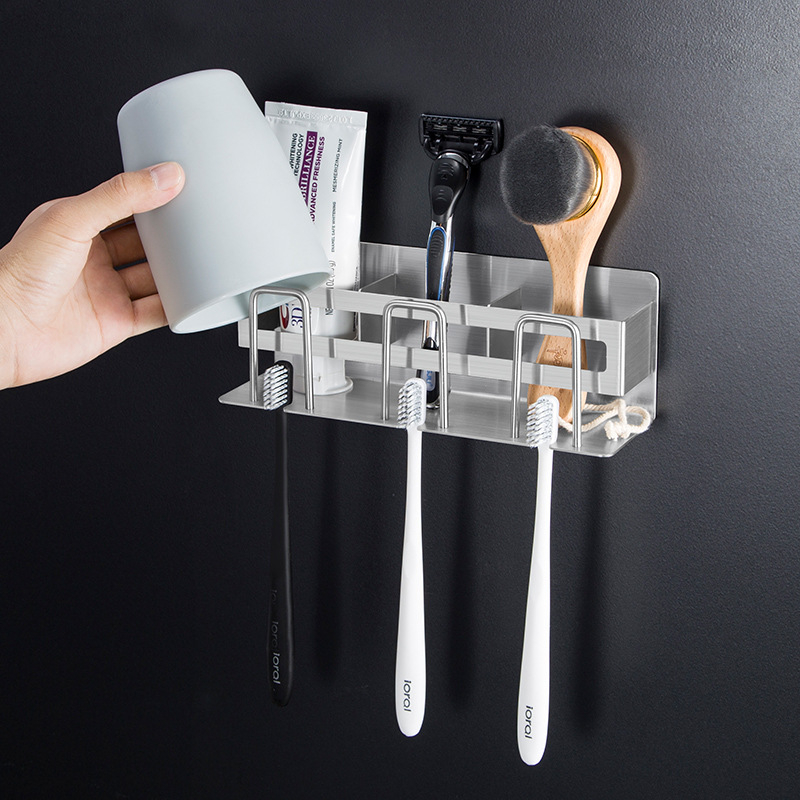 304 rozsdamentes acél fogkefetartó falra szerelhető, fúrás nélkül, szájöblítő pohárral, logóval