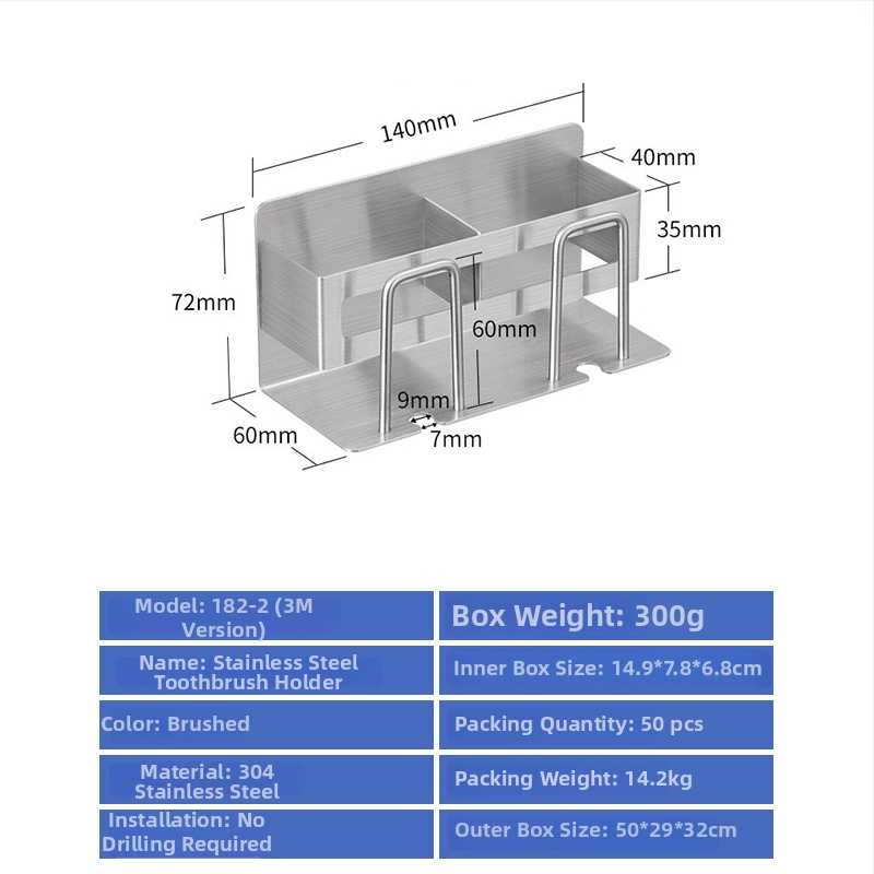 304 rozsdamentes acél fogkefetartó falra szerelhető, fúrás nélkül, szájöblítő pohárral, logóval