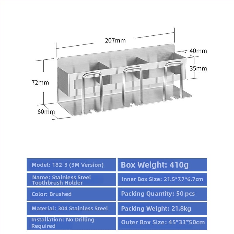 304 rozsdamentes acél fogkefetartó falra szerelhető, fúrás nélkül, szájöblítő pohárral, logóval