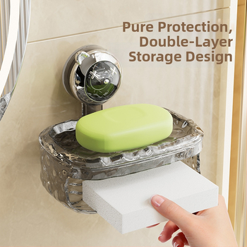 Fali szappan- és szivacs tartó kapcsával és vákuumos rögzítéssel, PET+ABS anyag, logónyomás elérhető