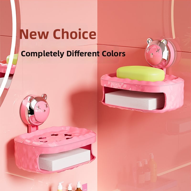 Fali szappan- és szivacs tartó kapcsával és vákuumos rögzítéssel, PET+ABS anyag, logónyomás elérhető