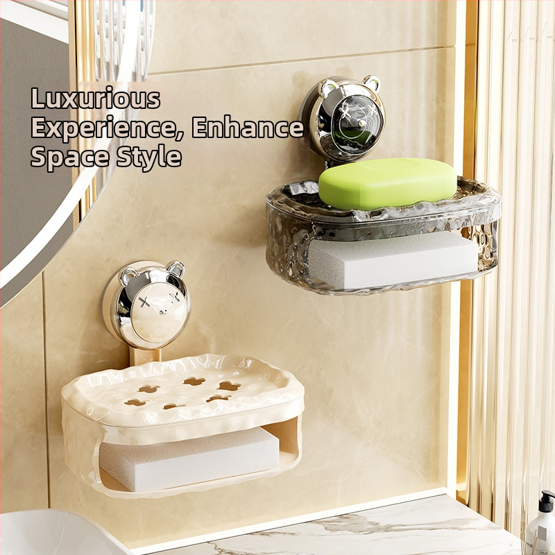 Fali szappan- és szivacs tartó kapcsával és vákuumos rögzítéssel, PET+ABS anyag, logónyomás elérhető