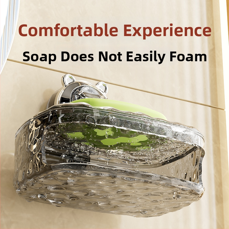 Fali szappan- és szivacs tartó kapcsával és vákuumos rögzítéssel, PET+ABS anyag, logónyomás elérhető