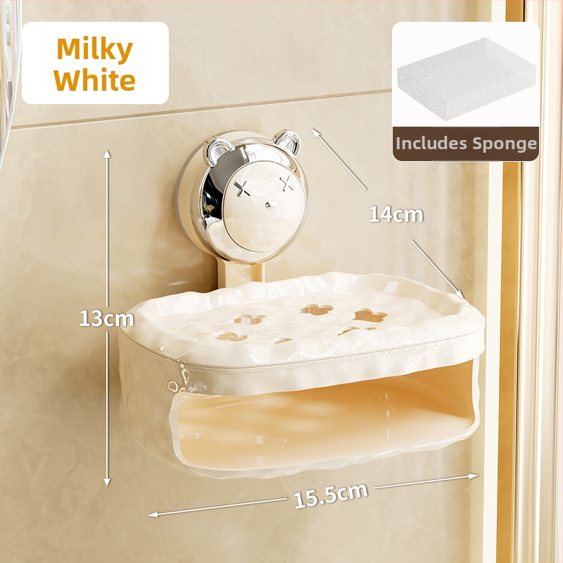 Fali szappan- és szivacs tartó kapcsával és vákuumos rögzítéssel, PET+ABS anyag, logónyomás elérhető