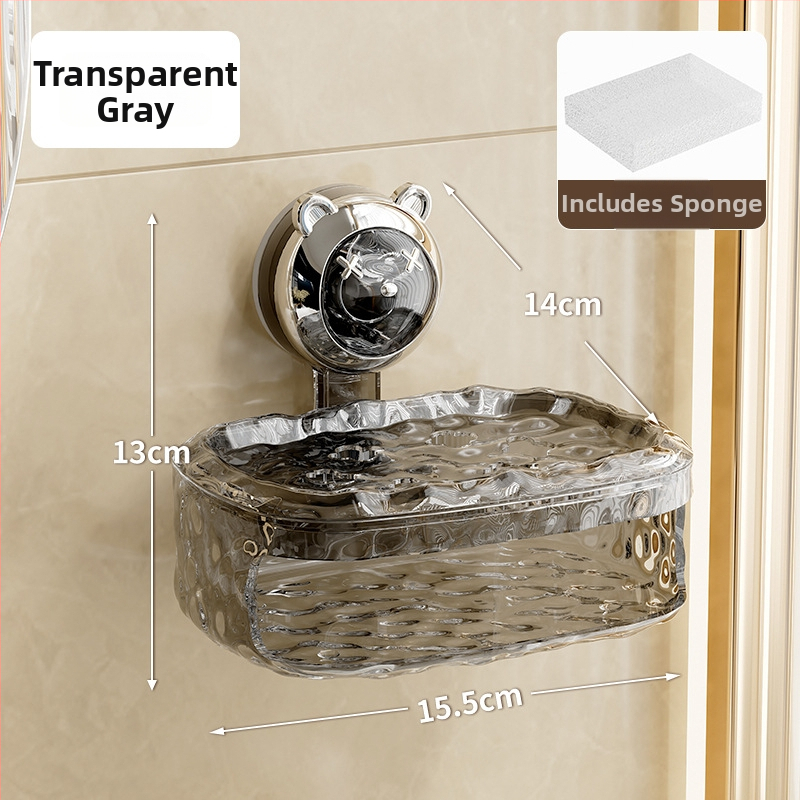 Fali szappan- és szivacs tartó kapcsával és vákuumos rögzítéssel, PET+ABS anyag, logónyomás elérhető