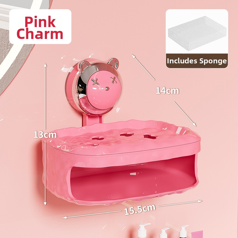 Fali szappan- és szivacs tartó kapcsával és vákuumos rögzítéssel, PET+ABS anyag, logónyomás elérhető