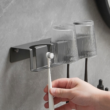 Držač za četkice od nehrđajućeg čelika 304, Gunmetal siva, kupaonica, bez bušenja, 3 pretinca, držač čaše za ispiranje usta