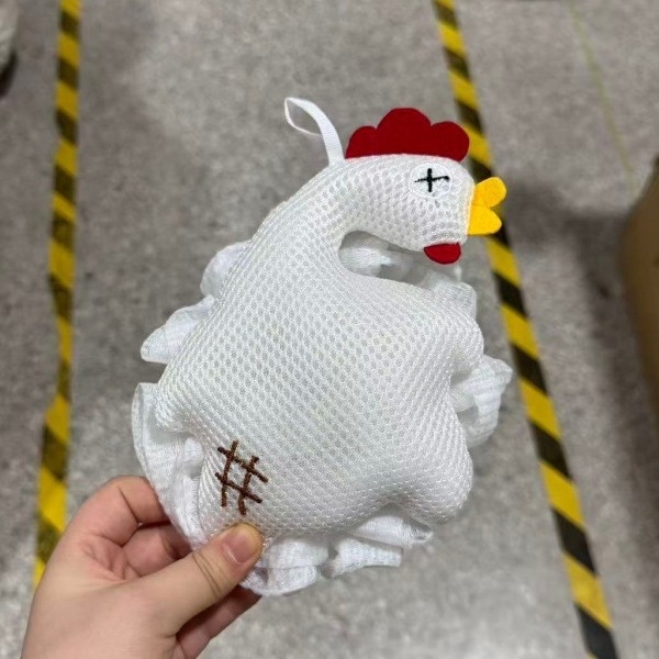 Fürdővirág alakú szivacs durva szemcsés exfoliációval, habosító fürdőeszköz, gyerekeknek csibe dizájnú fürdőlabda